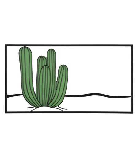 Décoration Murale Encadrée en Métal Cactus 60cm Vert & Noir