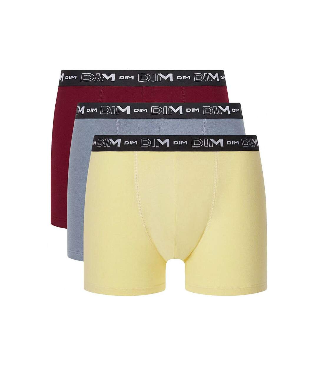 DIM Lot de 3 Boxers Homme Coton STRETCH Citronelle Rouge brûlé Gris Souris