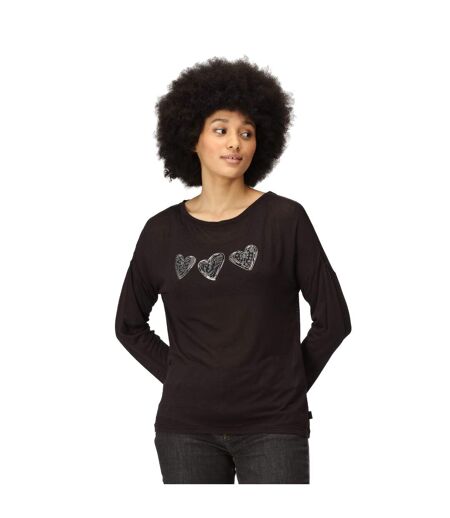Womens/ladies Carlene Hearts Long-sleeved T-shirt Black Regatta