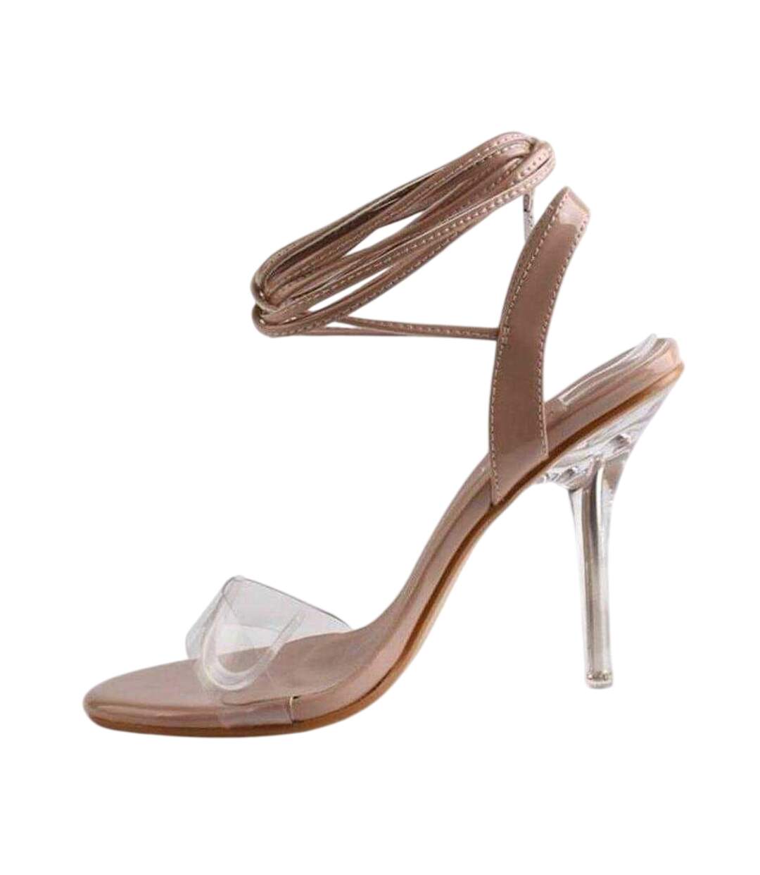 Womens/ladies Clear High Heel Sandals Nude Chic-3