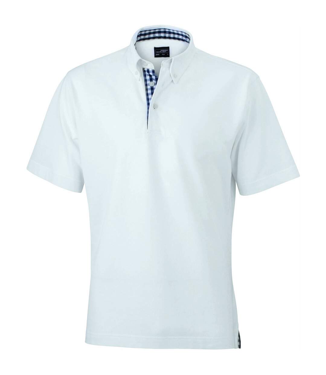 Polo inserts vichy HOMME JN964 - blanc col marine-blanc