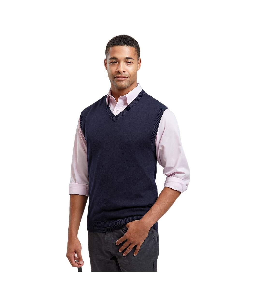 Mens knitted sleeveless sweater vest navy Premier-2