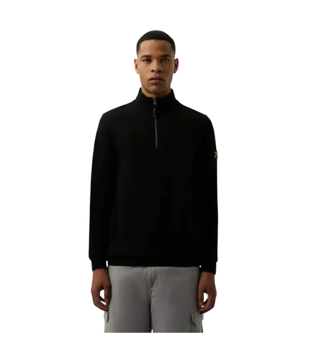 Mens Quarter Zip Regular Long-sleeved Sweatshirt Black Patrick-2
