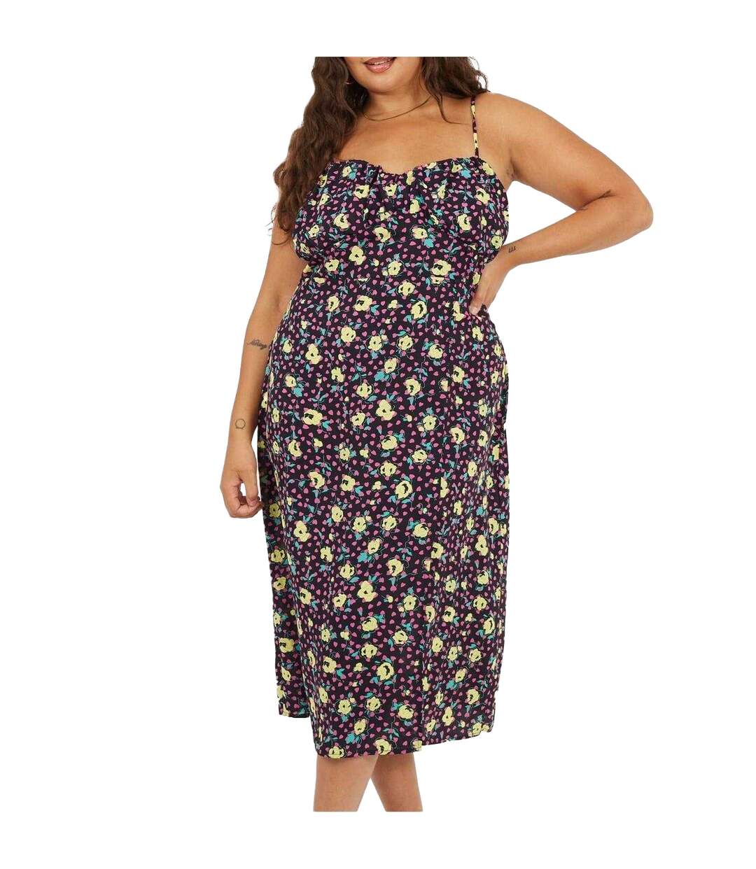 Robe Mi-longue Bretelles Fines Motif/style Floral Femme Noir Vert Jaune Brave Soul-2