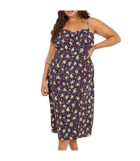 Robe Mi-longue Bretelles Fines Motif/style Floral Femme Noir Vert Jaune Brave Soul