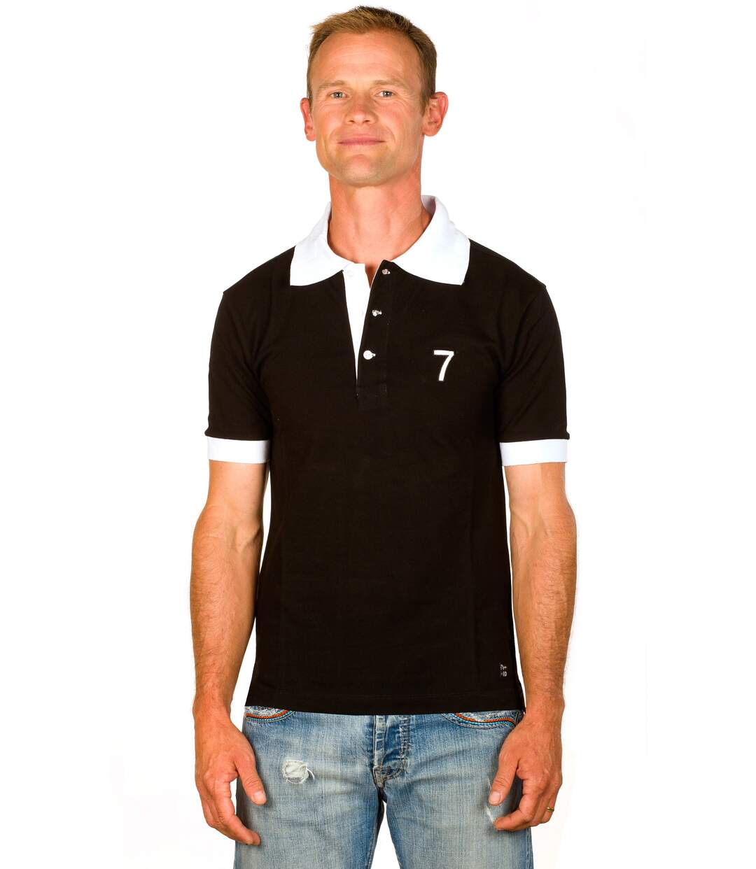 Polo Slim Coton Stretch Piqué Noir Brodé-1