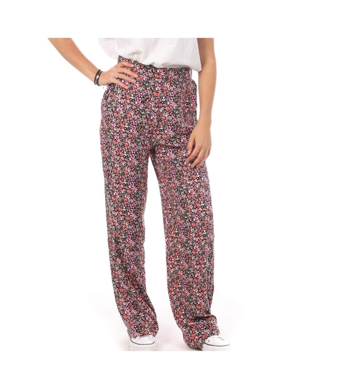 Pantalons ample noir/rose femme vero moda wide - s-1