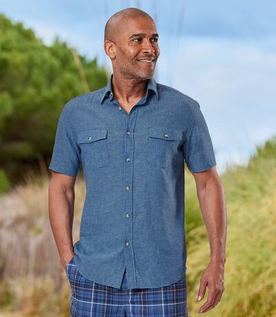 Men's Blue Linen & Cotton Shirt