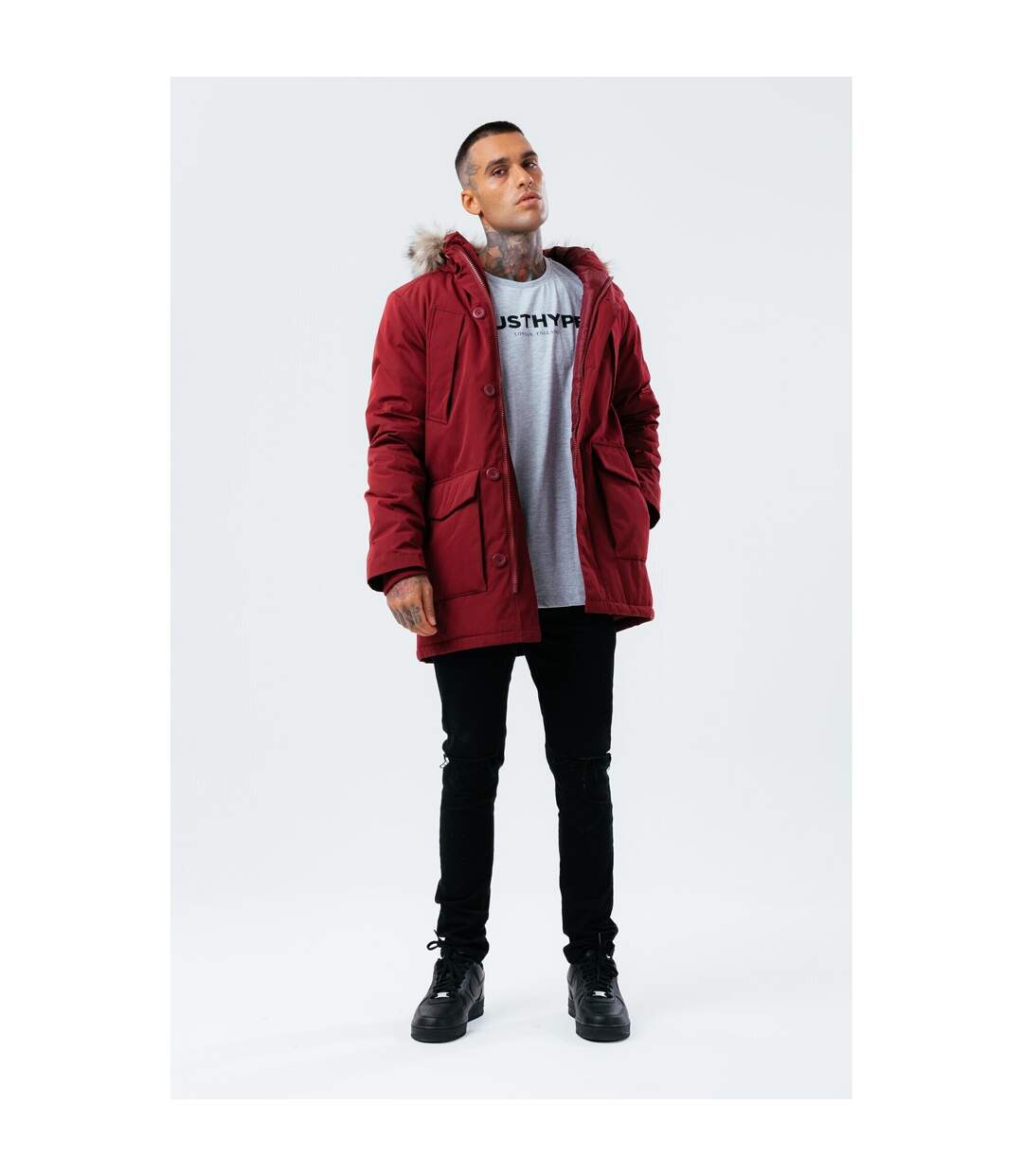Hype Mens Luxe Longline Parka (Burgundy) - UTHY6868-1