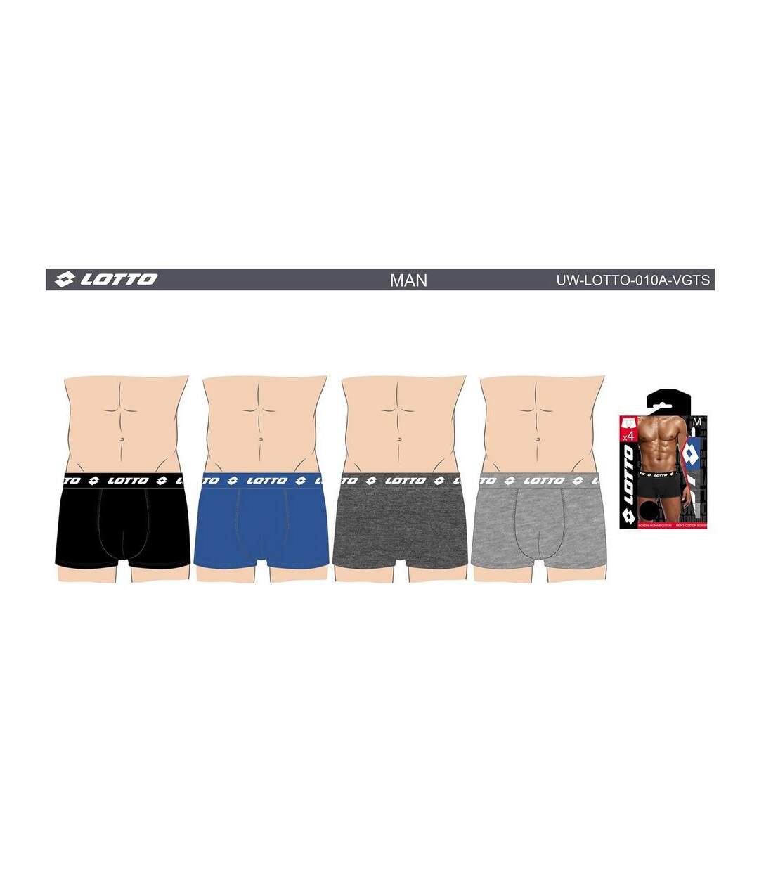 Boxer homme LOTTO Pack de 4 Boxers 0614