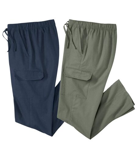 Pack of 2 Men's Cargo Trousers - Navy Khaki 