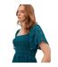 Robe Mi-longue Manches Style Ange Motif/style Floral En Relief Femme Vert Sarcelle Lovedrobe-3
