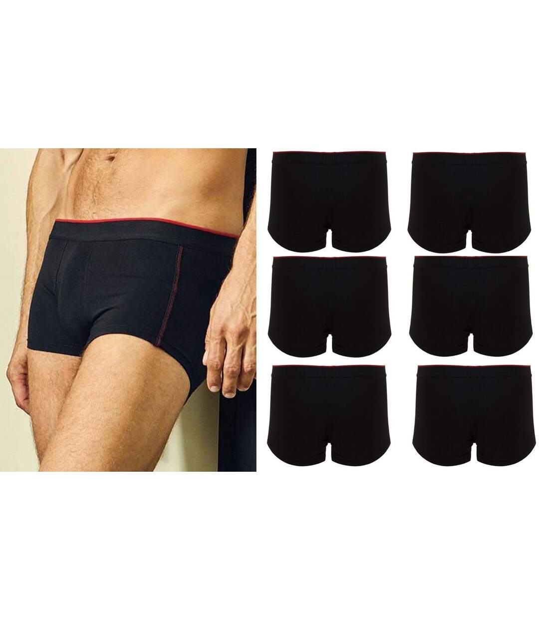 Lot 6 Boxers shorty Homme 8001 - coton - noir-1