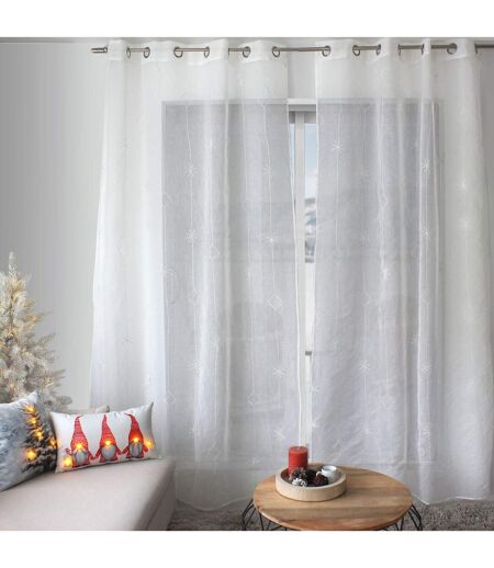 Rideau Voilage Brodé Noël 140x240cm Blanc & Argent