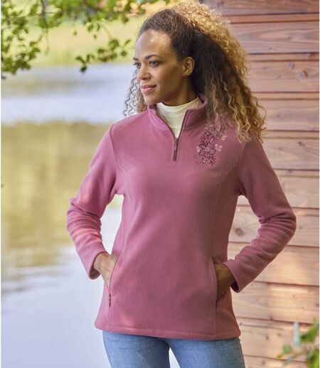 Pull Micropolaire à Broderie Florale 