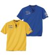 Pack of 2 Men's Button-Neck T-Shirts - Yellow Blue Atlas For Men