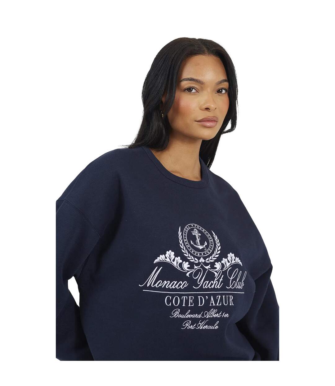 Sweat Motif/style Brodé Monaco Femme Bleu Marine Blanc Brave Soul-4