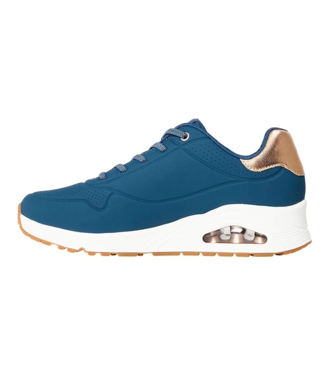 Womens/ladies Uno Stand On Air Wedge Trainers Navy White Pink Skechers-2