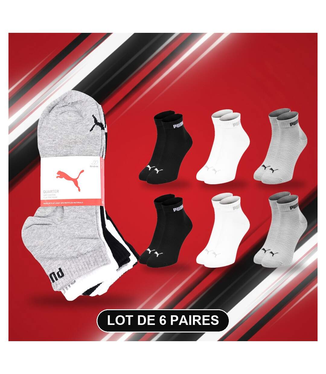 PUMA Chaussettes Mixte Quarter Pack 6 Paires (Lot) - Coton Doux-3