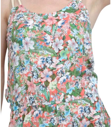 Combishort femme fleuri à  bretelles rose - style féminin et estival