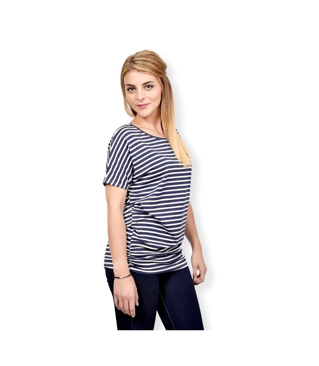 Tee shirt femme manches courtes de couleur bleu-4