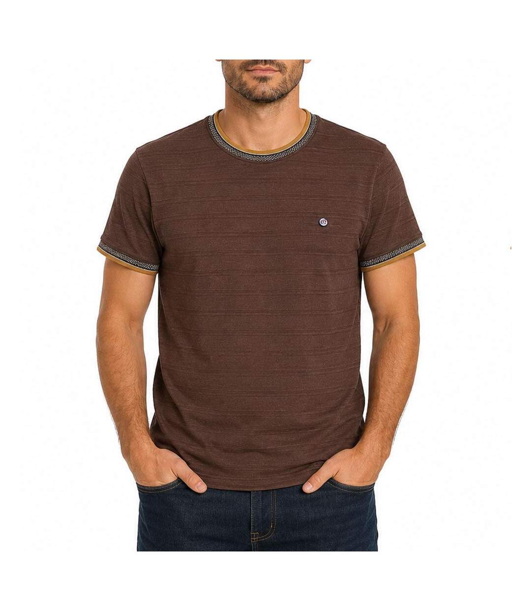 T-Shirt marron homme rms26 rayures-1