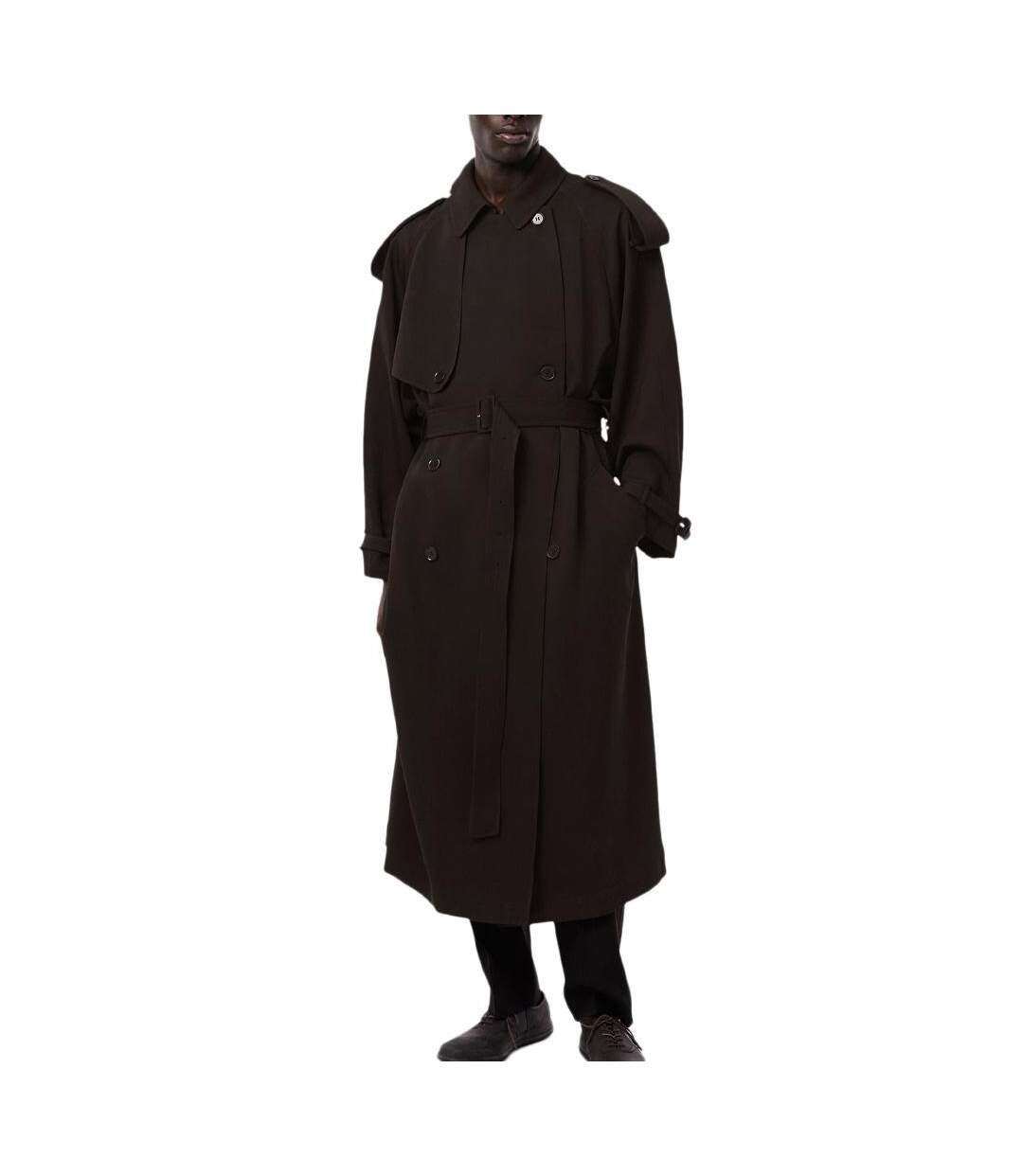 Trench-coat long marron unisexe lacoste runway wooll-1