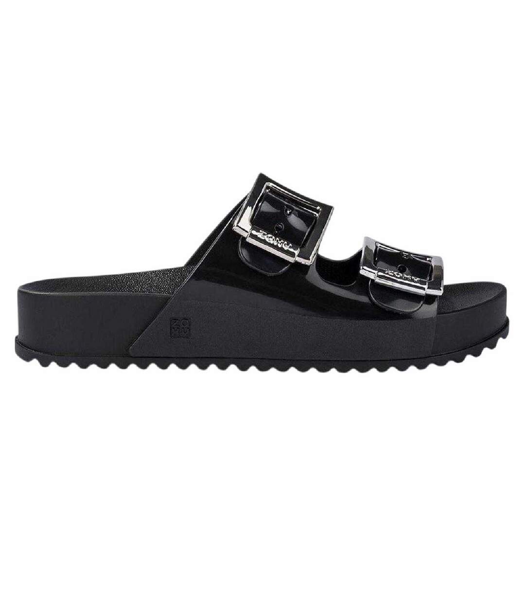 Womens/ladies Slip-on Flat Sliders Black Zaxy-2