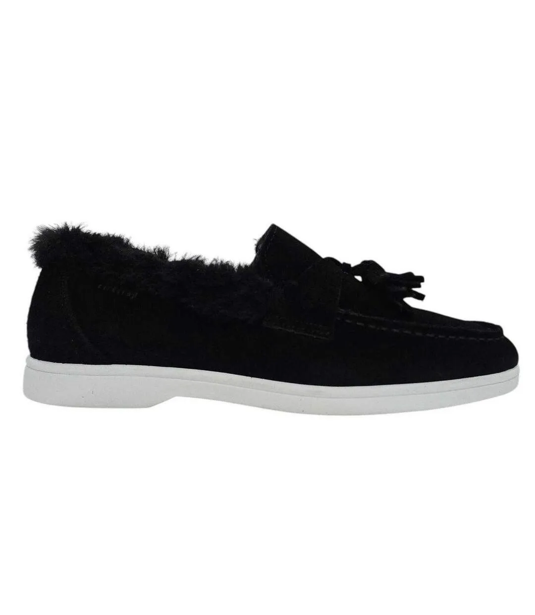 Womens/ladies Loro Suede Flat Boat Shoes Black Firetrap-4