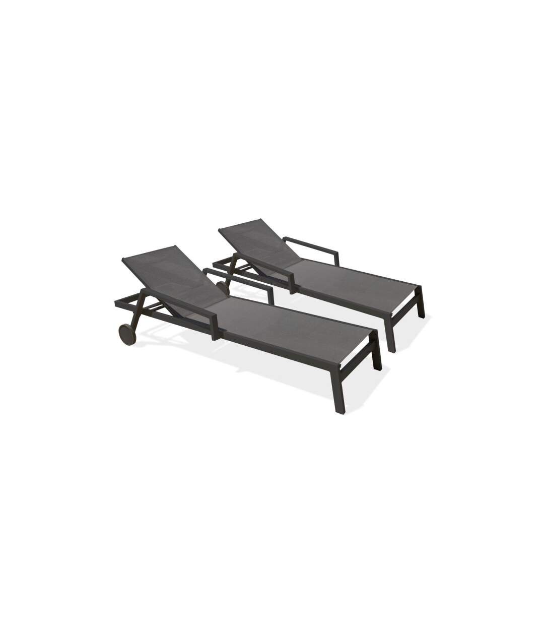 Lot de 2 Bains de Soleil Multi-Positions Ibiza 210cm Gris Anthracite-1