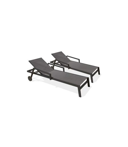 Lot de 2 Bains de Soleil Multi-Positions Ibiza 210cm Gris Anthracite