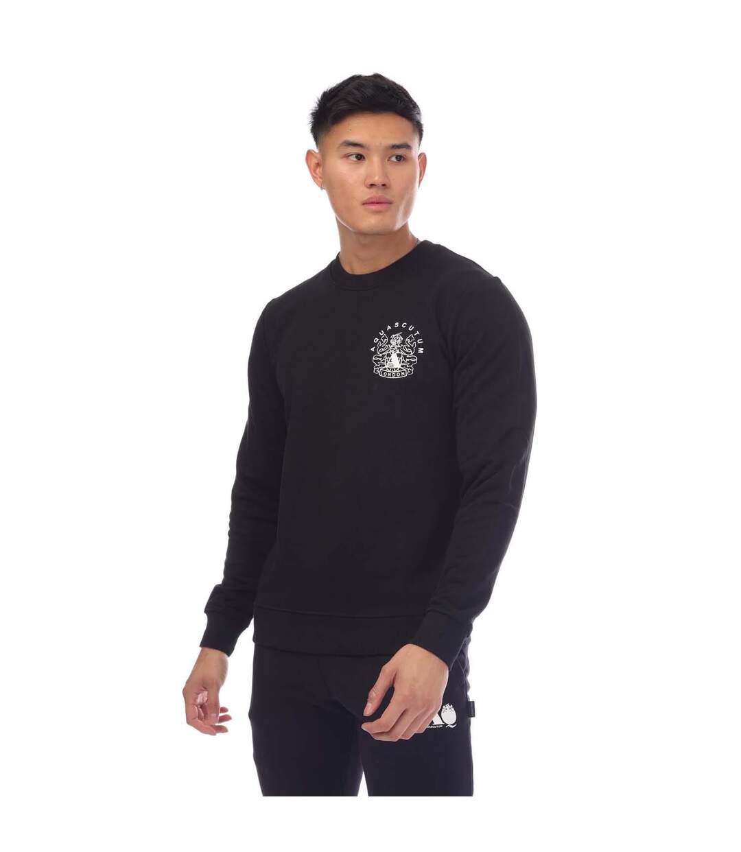 Mens Round Neck Sweatshirt Black Aquascutum-1