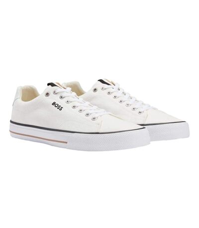 Mens Aiden Leather Tennis Trainers White Boss