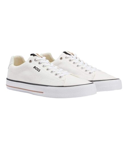 Mens Aiden Leather Tennis Trainers White Boss