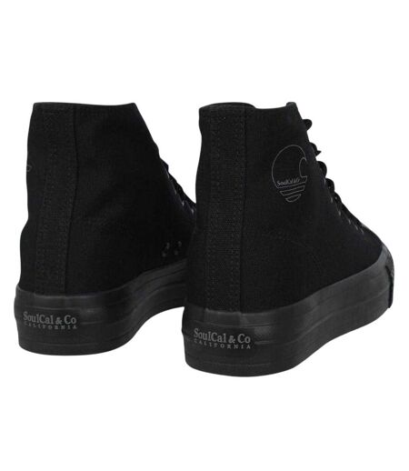 Womens/ladies Canvas High-top Platform High Top Trainers Black SoulCal