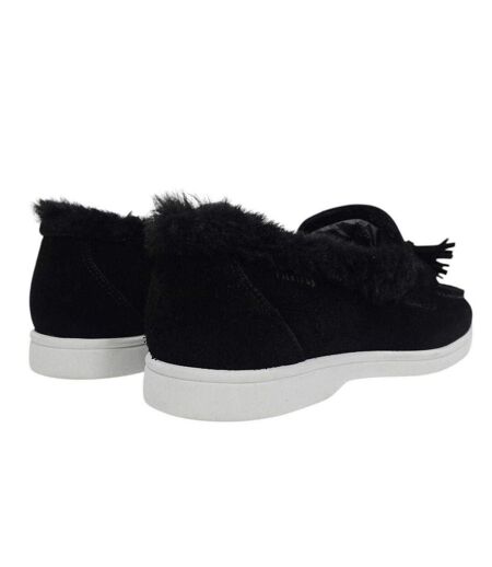 Womens/ladies Loro Suede Flat Boat Shoes Black Firetrap