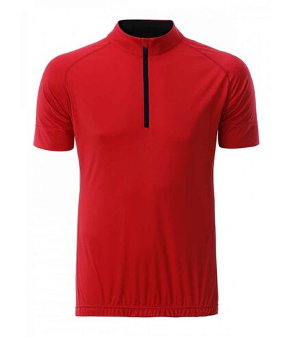 maillot cycliste demi zip - HOMME - JN514 - rouge tomate