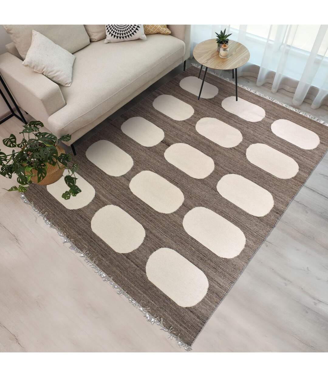 Tapis salon et chambre fait main en laine motif rond KODA-2