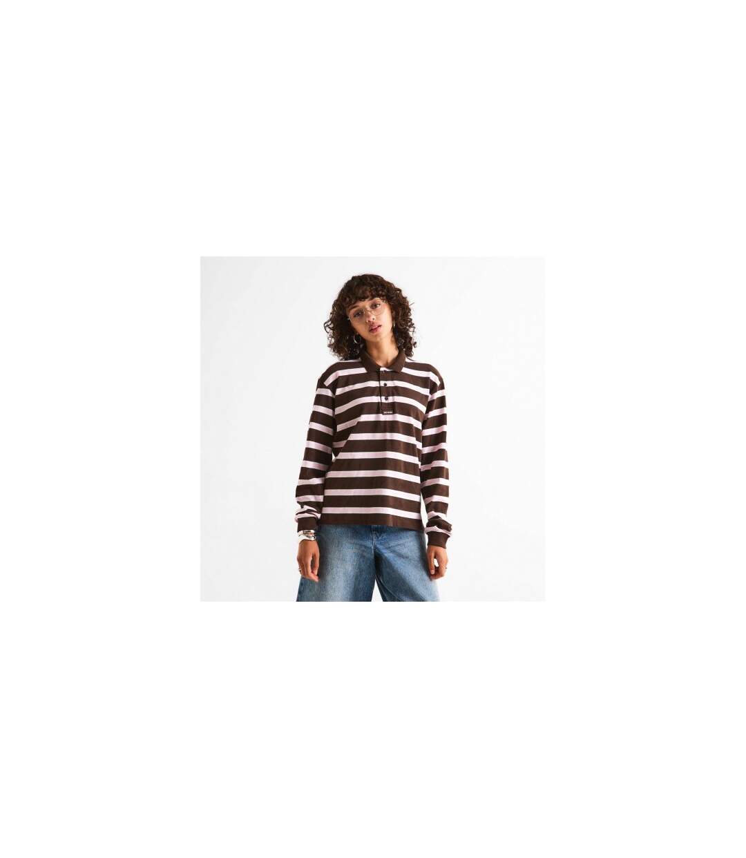 Polo Manches Longues Motif/style À Rayures Femme Marron WRSTBHVR-1