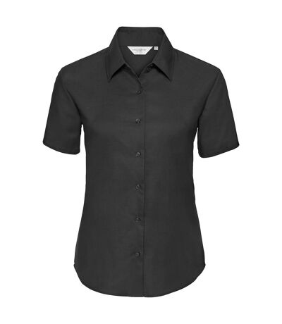 Womens/ladies Oxford Short-sleeved Shirt Black Russell Collection