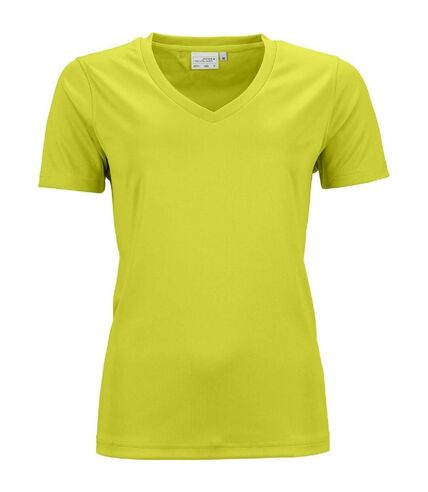 t-shirt respirant femme col V - running - JN735 - jaune acide