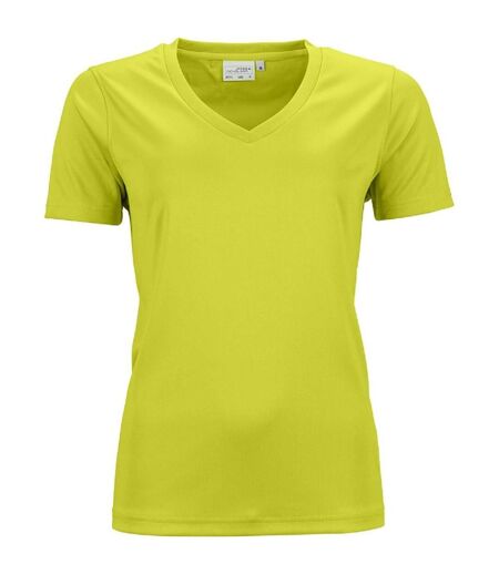 t-shirt respirant femme col V - running - JN735 - jaune acide