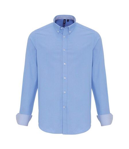 Mens cotton rich oxford stripe shirt light blue Premier