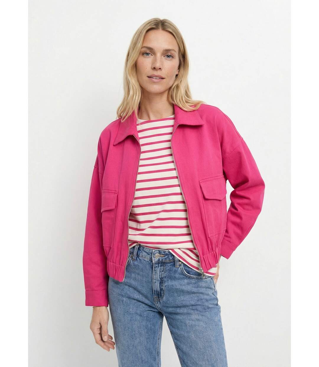 Blouson zippé en toile, taille resserrée-1