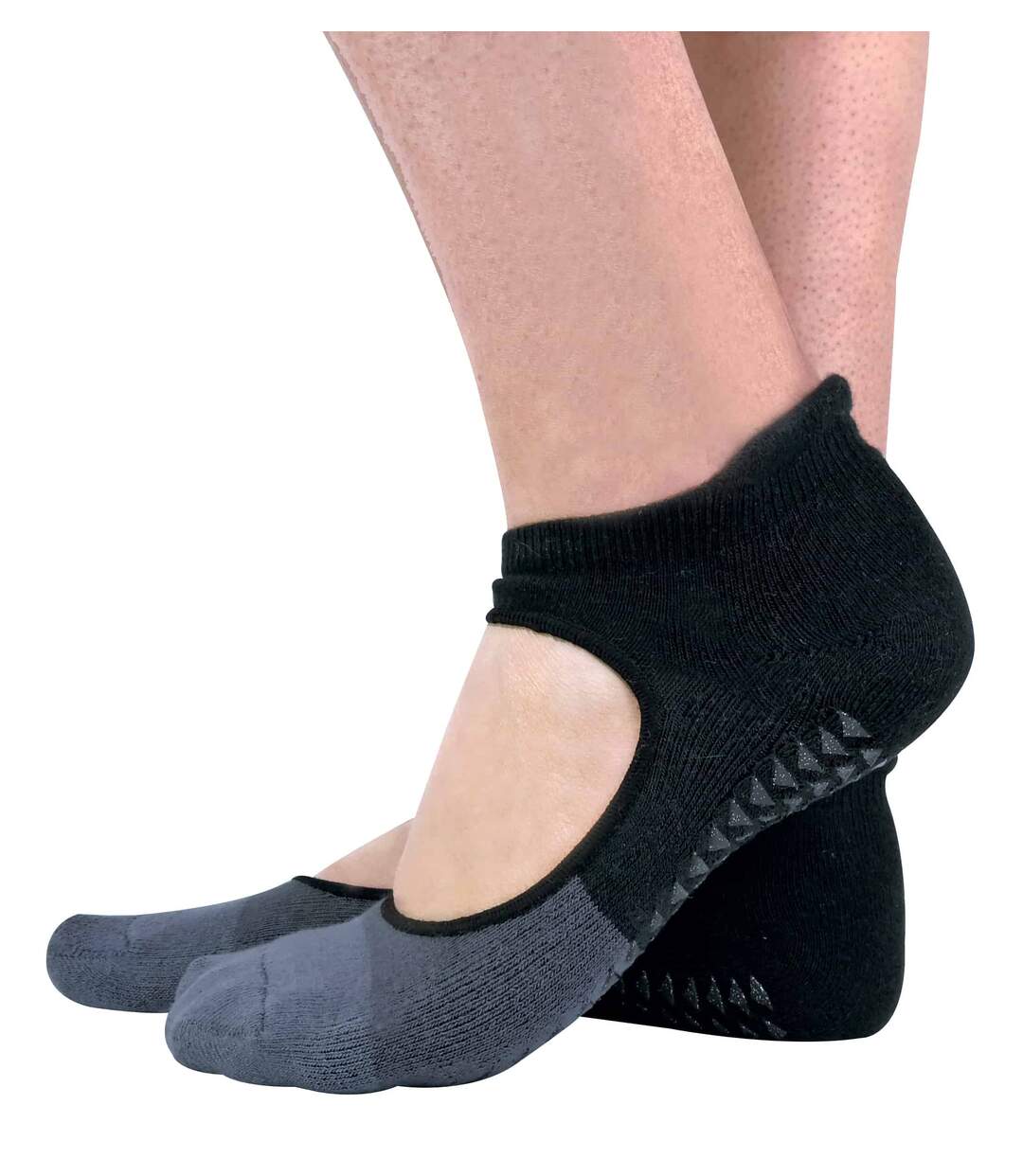 2 Pk Ladies Non Slip Invisible Pilates Yoga Socks-2