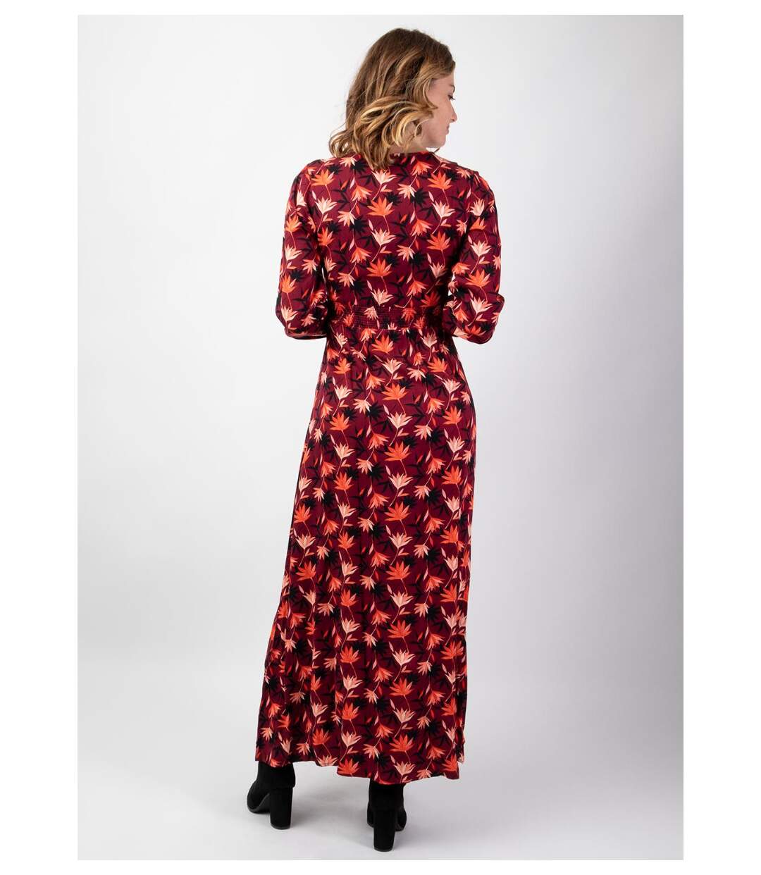 Robe longue fendue en viscose soyeux hiver CALISSA motif bohème Coton Du Monde