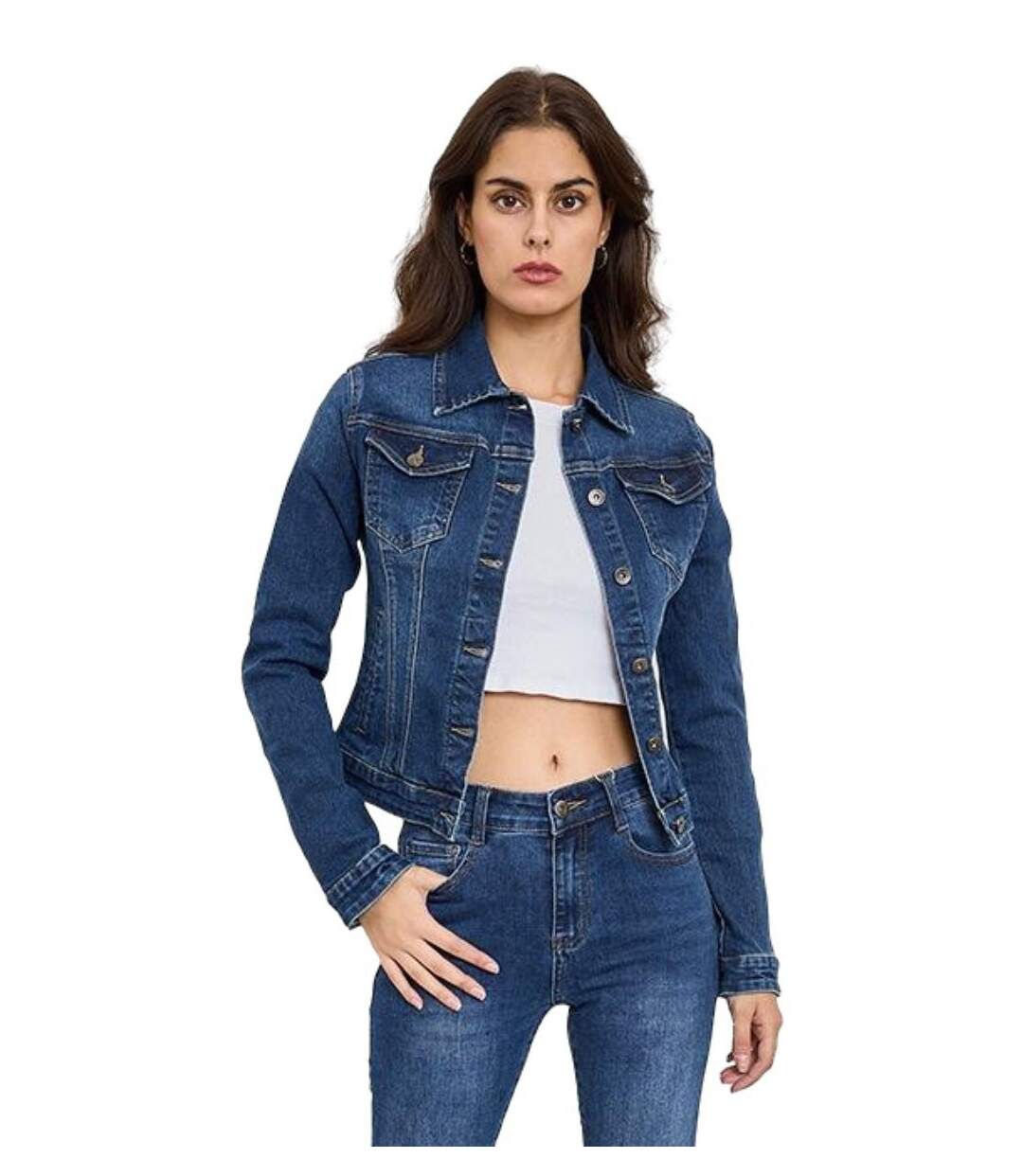 Blouson femme manches longues - Veste en jean court - Couleur stone used-1