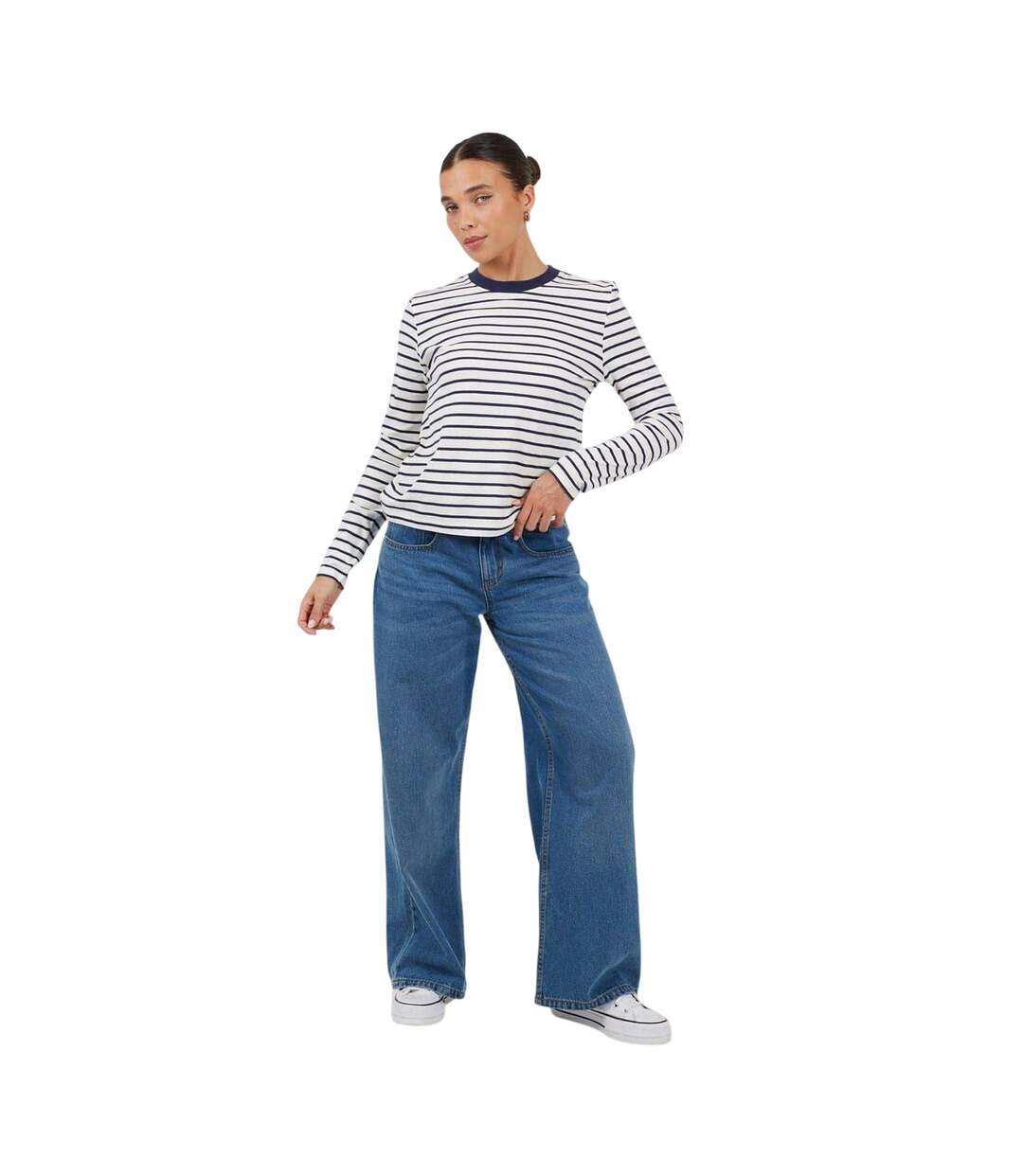 Womens/ladies Striped Long-sleeved T-shirt White Black Brave Soul-4