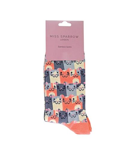 1 Pack Ladies Novelty Dusky Pink Happy Cat Bamboo Socks