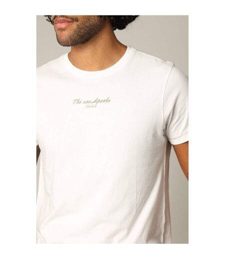 T-shirt en coton à manches courtes avec petit texte sur le devant et grand graph indien dans le dos BOHO